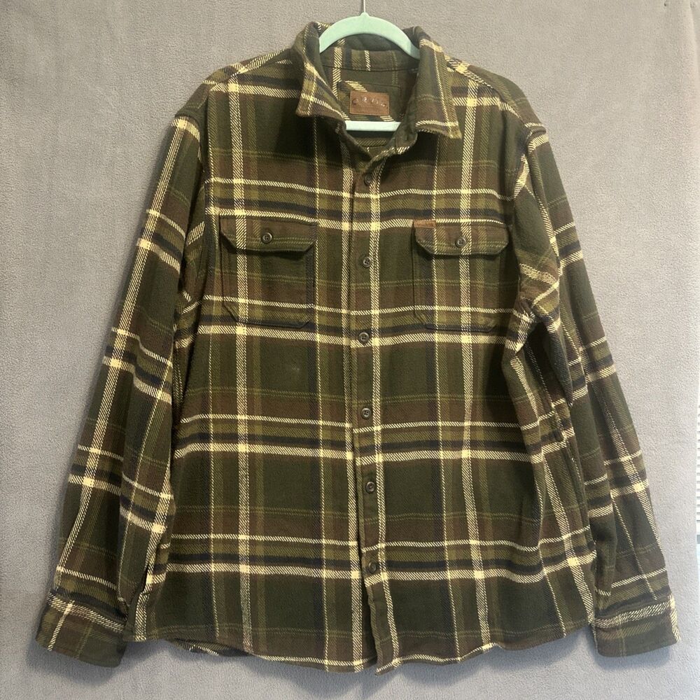 Orvis Green Plaid Lightweight Shirt Jacket with Cream Accents